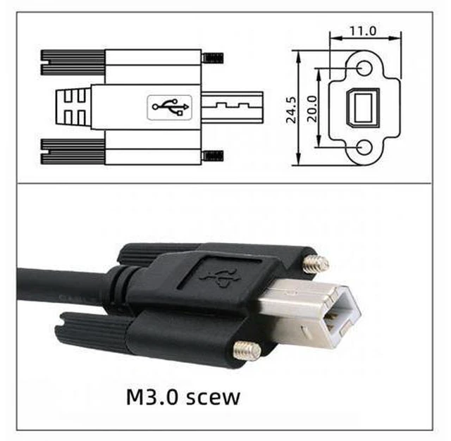 Alt view image 7 of 7 - USB 2.0 Type-A Male to Type-B Thumbscrew Standard Male Mount Panel Type for Industrial Camera Robot Scanner Disk