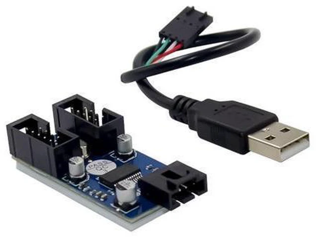 Alt view image 2 of 7 - HKCY USB 2.0 Type-A Male 1 to 2 Female Motherboard 9pin Header Extension HUB Connector Adapter Port Multilier
