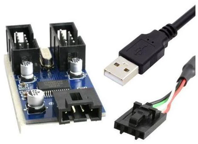 Alt view image 3 of 7 - HKCY USB 2.0 Type-A Male 1 to 2 Female Motherboard 9pin Header Extension HUB Connector Adapter Port Multilier