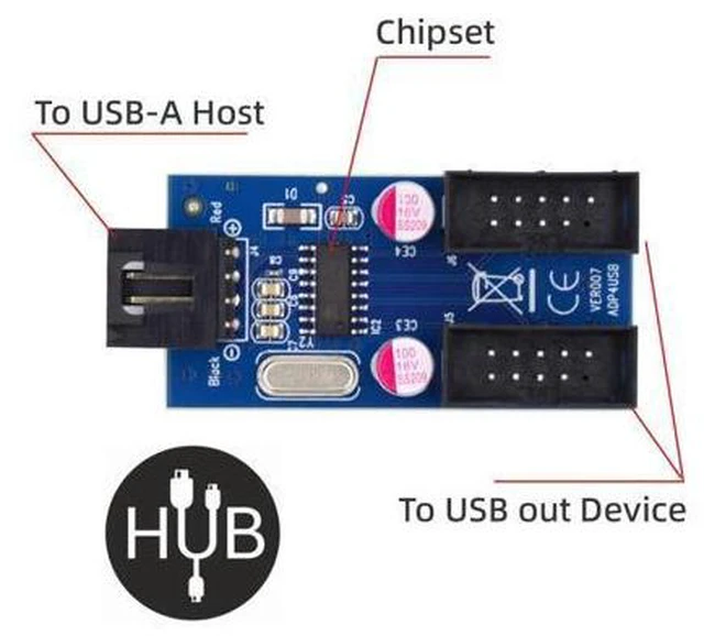 Alt view image 6 of 7 - HKCY USB 2.0 Type-A Male 1 to 2 Female Motherboard 9pin Header Extension HUB Connector Adapter Port Multilier
