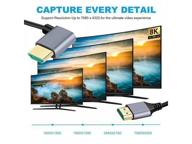 Alt view image 2 of 7 - 0.5M HDMI 2.1 Ultra Thin HDTV Cable 8K 4K Hyper Super Flexible Slim Cord Right Angled 90 Degree Type-A Male to Male for Computer HDTV
