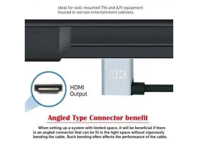 Alt view image 4 of 7 - 0.5M HDMI 2.1 Ultra Thin HDTV Cable 8K 4K Hyper Super Flexible Slim Cord Right Angled 90 Degree Type-A Male to Male for Computer HDTV