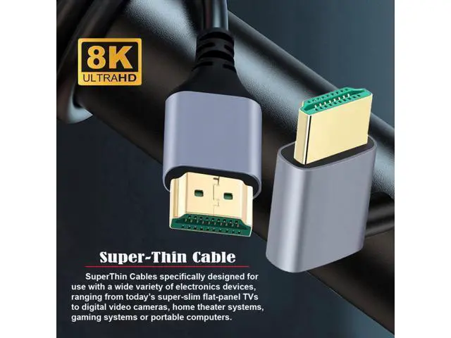 Alt view image 7 of 7 - 0.5M HDMI 2.1 Ultra Thin HDTV Cable 8K 4K Hyper Super Flexible Slim Cord Right Angled 90 Degree Type-A Male to Male for Computer HDTV