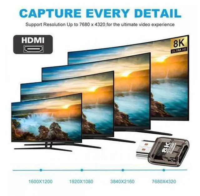 Alt view image 7 of 7 - 3pcs/set HDMI Male to HDMI 2.1 Female UHD Extension Adapter Extender with Smart LED Light Support 8K 60hz HDTV