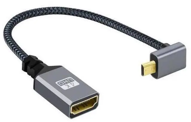 Main image of HKCY 4K Type-D Micro HDMI 1.4 Male 90 Degree Up Angled to HDMI Female Extension Cable for DV MP4 Camera DC Laptop