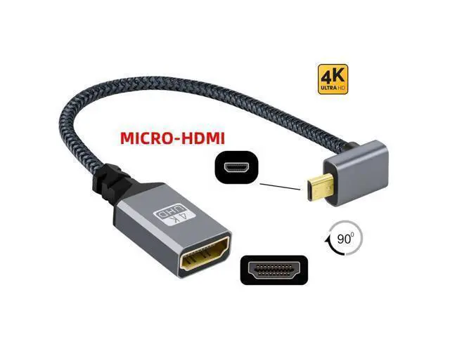 Alt view image 2 of 7 - HKCY 4K Type-D Micro HDMI 1.4 Male 90 Degree Up Angled to HDMI Female Extension Cable for DV MP4 Camera DC Laptop