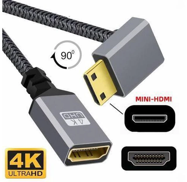 Alt view image 3 of 7 - 4K Type-C MINI HDMI 1.4 Male 90 Degree Down Angled to HDMI Female Extension Cable for DV MP4 Camera DC Laptop