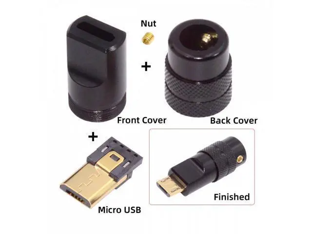 Alt view image 2 of 7 - Micro USB2.0 5Pin Male Plug Connector Solder Type with Aluminum Alloy Shell Black Customization for 4.0mm~6.0mm Cable