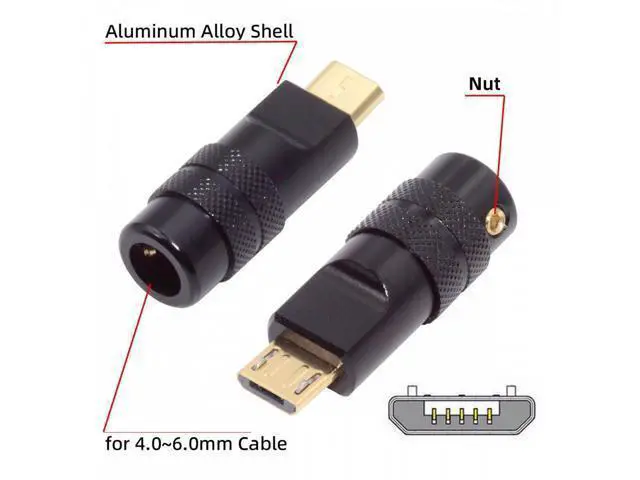 Alt view image 3 of 7 - Micro USB2.0 5Pin Male Plug Connector Solder Type with Aluminum Alloy Shell Black Customization for 4.0mm~6.0mm Cable