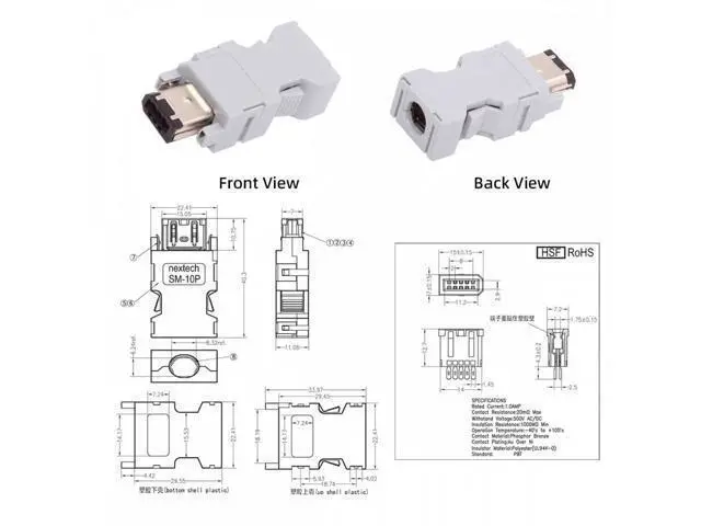 Alt view image 4 of 7 - SM-6P I/O Connector IEEE 1394 6Pin CN3 Plug 55100-0670 Male JZSP-CMP9-1-E Compatible with Yaskawa Panasonic Servo 54280-0609