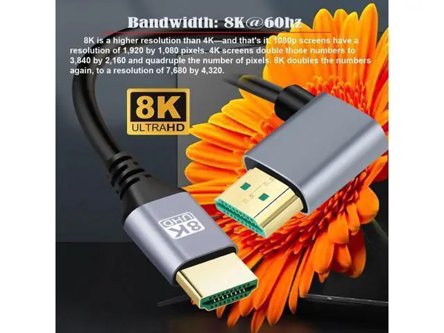 Alt view image 3 of 7 - 0.5M HDMI 2.1 Ultra Thin HDTV Cable 8K 4K Hyper Super Flexible Slim Cord Left Angled 90 Degree Type-A Male to Male for Computer HDTV
