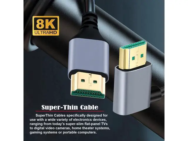 Alt view image 2 of 7 - 0.5M HDMI 2.1 Ultra Thin HDTV Cable 8K 4K Hyper Super Flexible Slim Cord Left Angled 90 Degree Type-A Male to Male for Computer HDTV