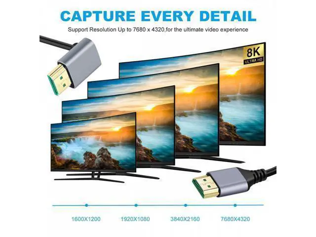 Alt view image 4 of 7 - 0.5M HDMI 2.1 Ultra Thin HDTV Cable 8K 4K Hyper Super Flexible Slim Cord Up Angled 90 Degree Type-A Male to Male for Computer HDTV