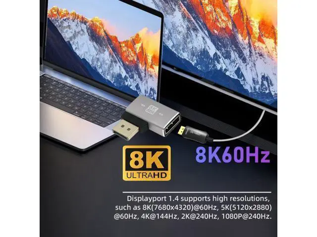 Alt view image 5 of 7 - Left Angled DisplayPort 1.4 Male to DP Female 8K 60hz Adapter Ultra-HD UHD 4K 144hz 90 Degree for Video PC Laptop Monitor