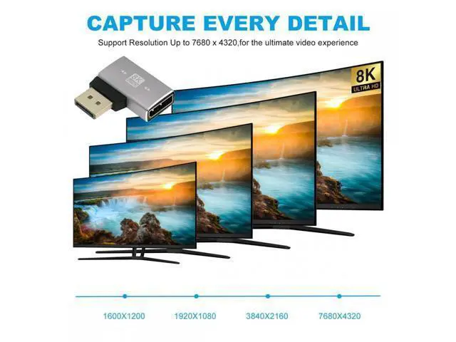 Alt view image 7 of 7 - Left Angled DisplayPort 1.4 Male to DP Female 8K 60hz Adapter Ultra-HD UHD 4K 144hz 90 Degree for Video PC Laptop Monitor