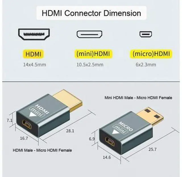 Alt view image 7 of 7 - 2pcs/set Compatible Micro HDMI Female to Mini Male HDMI 1.4 Male Adapter 4K@60hz