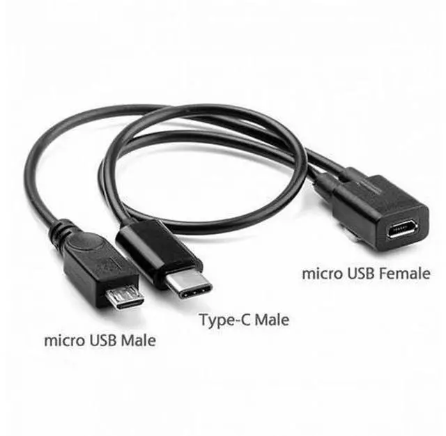 Alt view image 2 of 6 - Micro USB Female to Type-C USB-C USB 3.1 Micro USB Male Splitter Extension Charge Cable