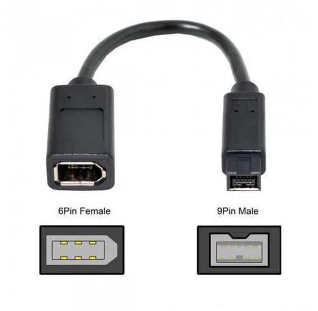 Alt view image 6 of 7 - HKCY CA-012 IEEE 1394 6Pin Female to 1394b 9Pin Male Firewire 400 to 800 Cable 20cm