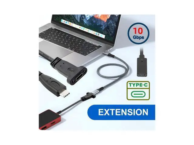 Alt view image 7 of 7 - USB-C USB 3.1 Type-C Male to Female Extension Data Cable with Panel Mount Screw Hole