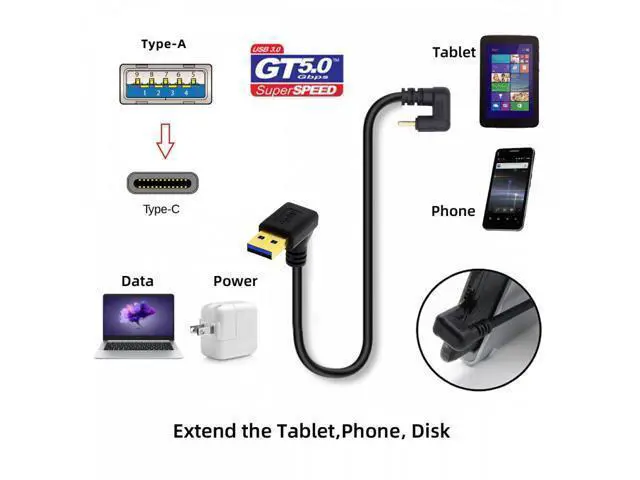 Alt view image 7 of 7 - Up Angled USB3.0 Type-A to Type C USB-C Male to Male Power Data Cable 5Gbps USB-C Opposite U Shape Back Angled