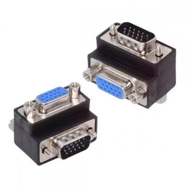 Main image of Cable 2pcs/lot Up & Down Angled 90 Degree VGA RGB HDB15Pin Screw Type Male to Female Nut Type Extension Adapter for Monitor Displays