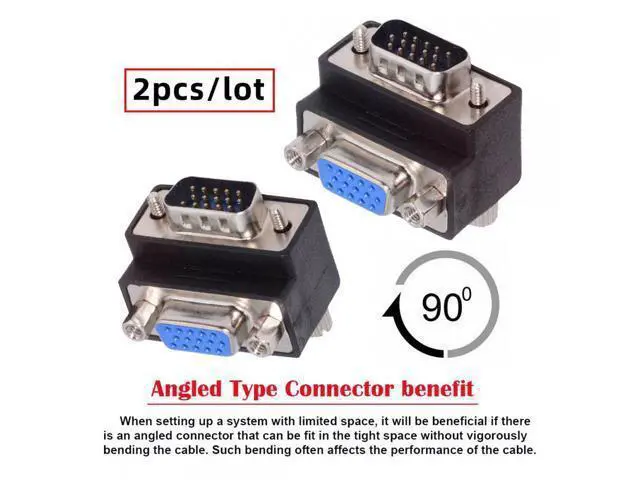 Alt view image 4 of 7 - Cable 2pcs/lot Up & Down Angled 90 Degree VGA RGB HDB15Pin Screw Type Male to Female Nut Type Extension Adapter for Monitor Displays