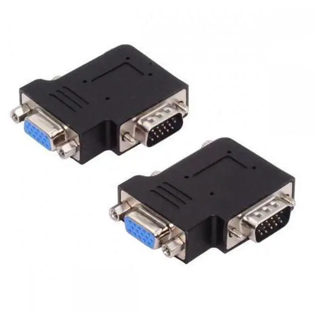 Main image of Cable 2pcs/lot Left & Right Angled 90 Degree VGA RGB HDB15Pin Screw Type Male to Female Nut Type Extension Adapter for Monitor Displays