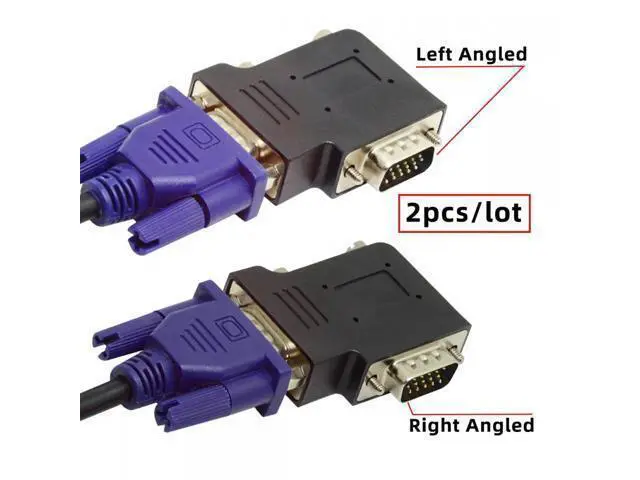 Alt view image 6 of 7 - Cable 2pcs/lot Left & Right Angled 90 Degree VGA RGB HDB15Pin Screw Type Male to Female Nut Type Extension Adapter for Monitor Displays