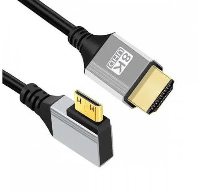 Main image of 90 Degree Right Angled Mini HDMI 2.1 Ultra Thin HDTV Cable 8K 4K Hyper Super Flexible Slim Cord Type-A to Type-C for Camera HDTV