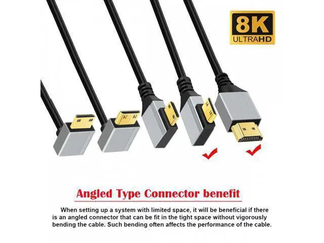 Alt view image 3 of 7 - 90 Degree Right Angled Mini HDMI 2.1 Ultra Thin HDTV Cable 8K 4K Hyper Super Flexible Slim Cord Type-A to Type-C for Camera HDTV