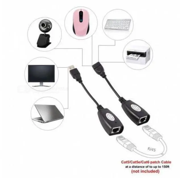 Alt view image 6 of 7 - SM USB Keyboard Mouse Over RJ45 CAT5E CAT6 Cable Extension Extender Cable Adapter