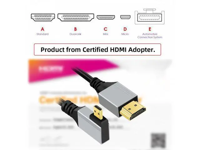 Alt view image 2 of 7 - 90 Degree Left Angled Micro HDMI 2.1 Ultra Thin HDTV Cable 8K 4K Hyper Super Flexible Slim Cord Type-A to Type-D for Camera HDTV