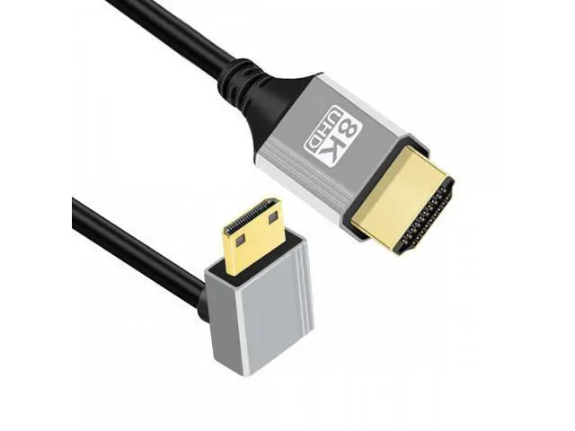 Alt view image 2 of 7 - 90 Degree Down Angled Mini HDMI 2.1 Ultra Thin HDTV Cable 8K 4K Hyper Super Flexible Slim Cord Type-A to Type-C for Camera HDTV