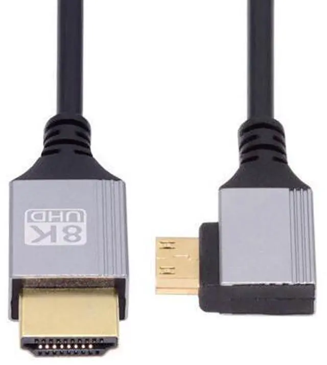 Main image of 90 Degree Left Angled Mini HDMI 2.1 Ultra Thin HDTV Cable 8K 4K Hyper Super Flexible Slim Cord Type-A to Type-C for Camera HDTV
