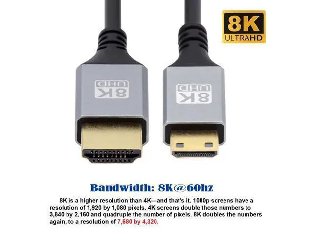 Alt view image 2 of 7 - HKCY Mini HDMI 2.1 Ultra Thin HDTV Cable 8K 4K Hyper Super Flexible Slim Cord Type-A to Type-C for Camera HDTV