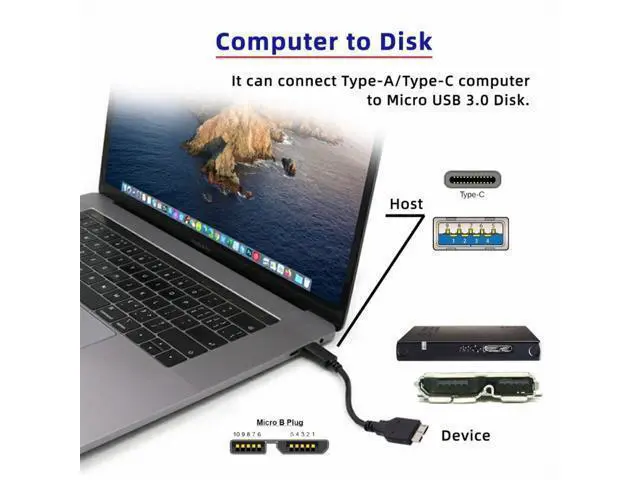 Alt view image 5 of 7 - 2pcs/set USB 3.1 Type-C USB-C to Micro 3.0 and USB 3.0 Type-A Male to Micro 3.0 B Male Disk SSD Data Cable 15cm