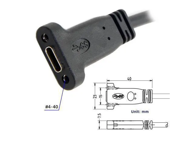 Alt view image 4 of 7 - USB-C USB 3.1 Type-C Female to USB 3.0 A Male Data 5Gbps Cable (20cm) with Panel Mount Screw Hole
