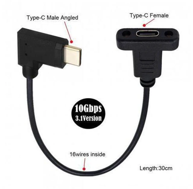 Alt view image 2 of 6 - SM 90 Degree Left & Right Angled USB-C USB 3.1 Type C Male to Female Extension Data Cable 30cm