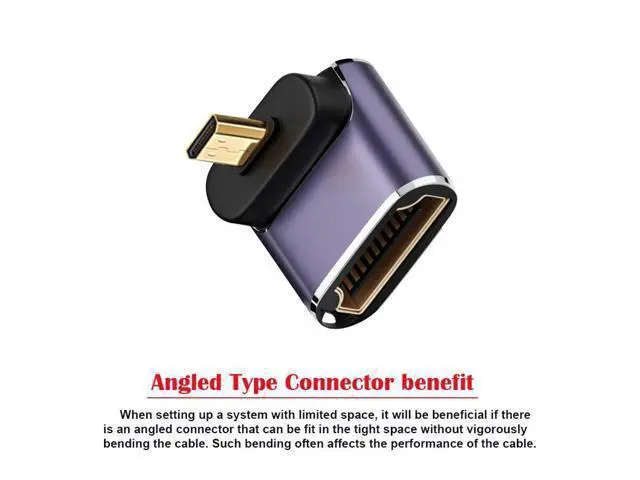 Alt view image 3 of 7 - HKCY Down Angled Micro HDMI Male to HDMI 2.1 Female UHD Extension Gold Converter Adapter Support 8K 60hz HDTV