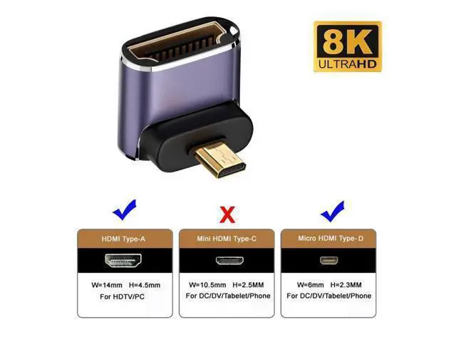 Alt view image 4 of 7 - HKCY Down Angled Micro HDMI Male to HDMI 2.1 Female UHD Extension Gold Converter Adapter Support 8K 60hz HDTV