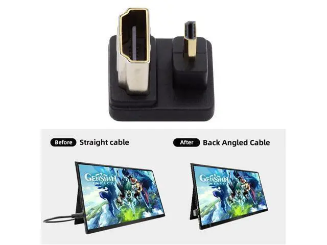 Alt view image 7 of 7 - HKCY Micro HDMI 1.4 Male Type-D to HDMI Female Port Savers 360 Degree Down Opposite U Shape Back Angled Extension Adapter Converter