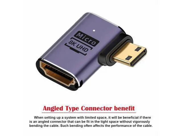 Alt view image 3 of 7 - Right Angled Mini HDMI Male to HDMI 2.1 Female UHD Extension Gold Converter Adapter Support 8K 60hz HDTV
