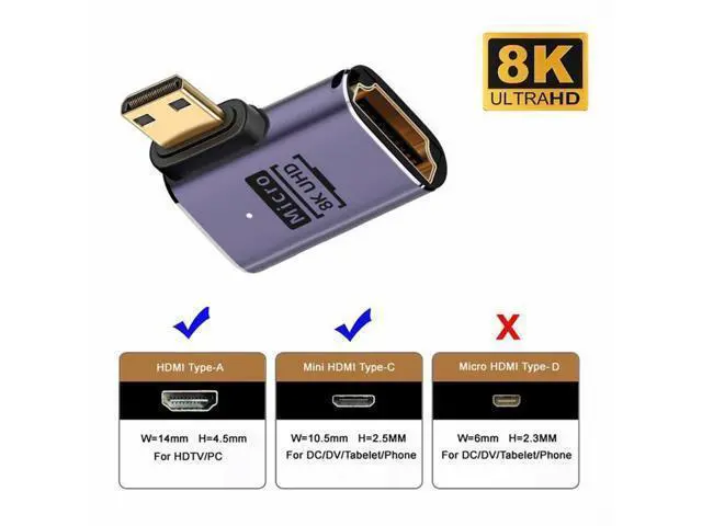 Alt view image 4 of 7 - Right Angled Mini HDMI Male to HDMI 2.1 Female UHD Extension Gold Converter Adapter Support 8K 60hz HDTV