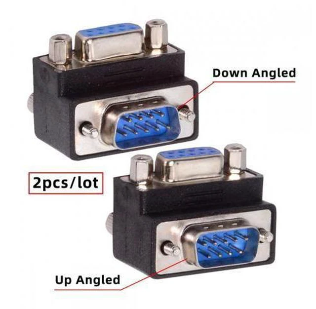 Alt view image 2 of 7 - Cable 2pcs/lot Up & Down Angled 90 Degree RS232 D-Sub 9Pin Screw Type Male to Female Nut Type Extension Adapter