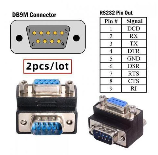Alt view image 3 of 7 - Cable 2pcs/lot Up & Down Angled 90 Degree RS232 D-Sub 9Pin Screw Type Male to Female Nut Type Extension Adapter