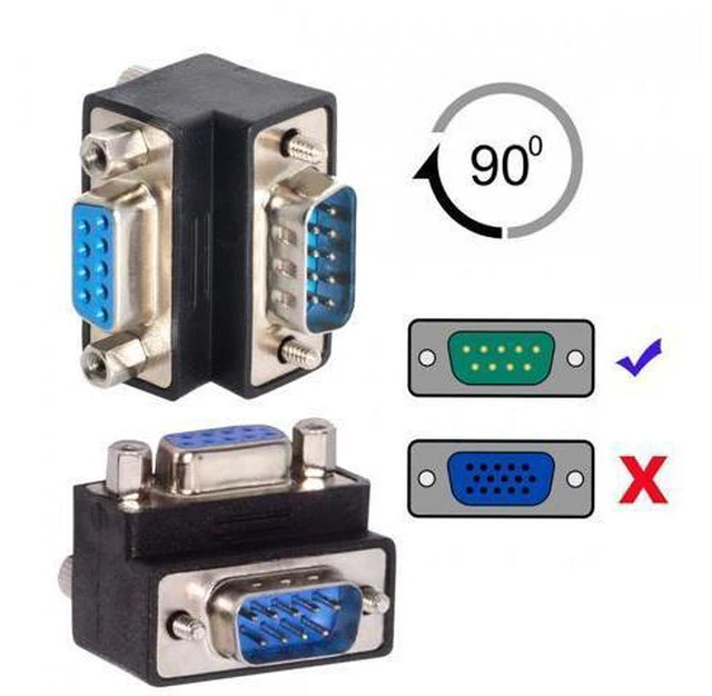 Alt view image 6 of 7 - Cable 2pcs/lot Up & Down Angled 90 Degree RS232 D-Sub 9Pin Screw Type Male to Female Nut Type Extension Adapter