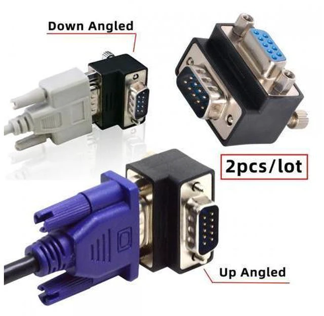 Alt view image 7 of 7 - Cable 2pcs/lot Up & Down Angled 90 Degree RS232 D-Sub 9Pin Screw Type Male to Female Nut Type Extension Adapter