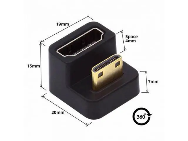Alt view image 3 of 7 - 360 Degree Down Opposite U Shape Back Angled Mini HDMI 1.4 Male to HDMI Female Extension Adapter Converter