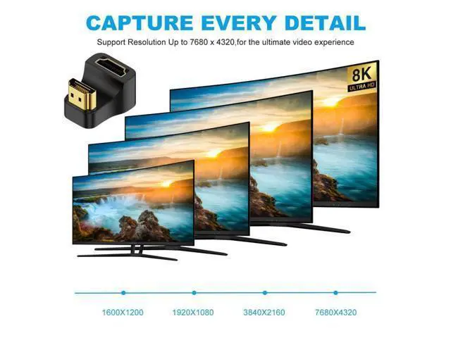 Alt view image 3 of 7 - HKCY HDMI Male Type-A to HDMI Female Port Savers 360 Degree Up Opposite U Shape Back Angled Extension Adapter Converter