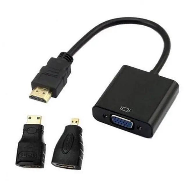 Main image of SM HDMI Source to VGA Female Output Cable with Micro & Mini HDMI Adapter for Projector Monitor PC Laptop Black